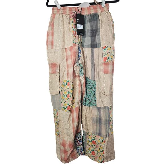 NEW Young Threads M Patchwork Boho Pant Western Hippie Cottage Cargo Whimsygoth - Picture 1 of 3